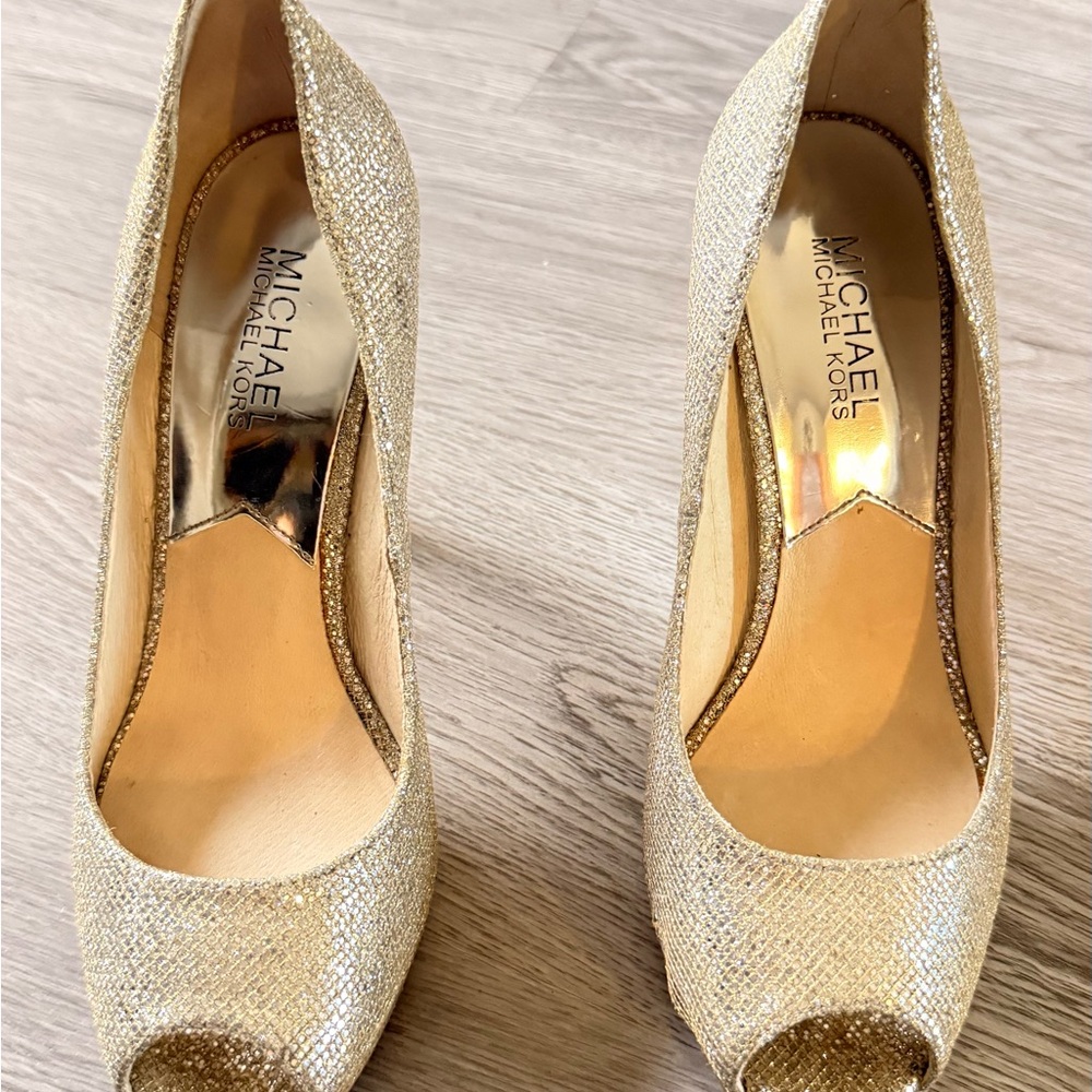 Michael Kors Glittering Gold Peep-Toe Heels